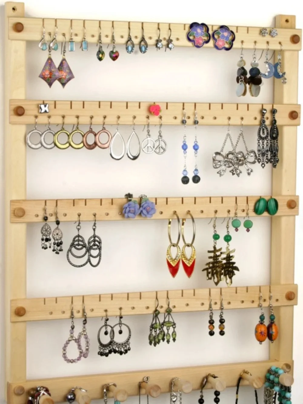 Handmade Etsy wooden wall earring and necklace display hanger